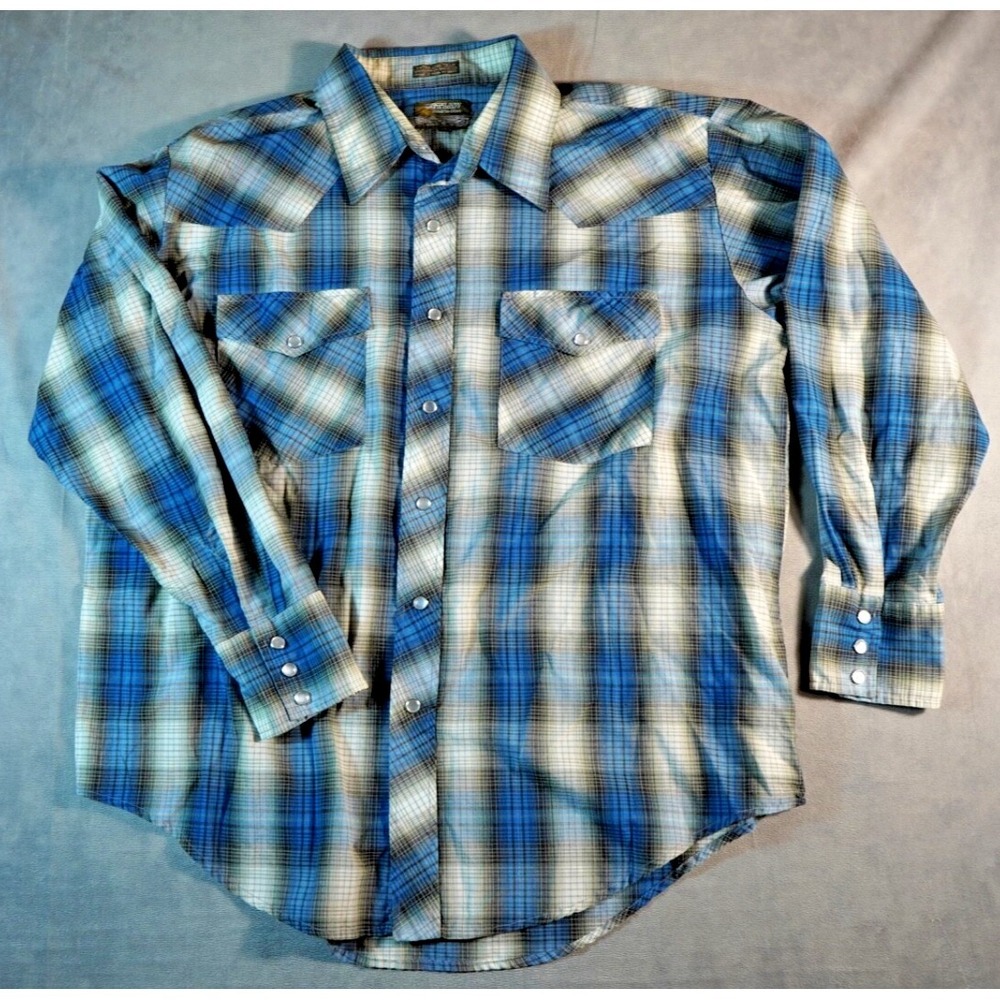 Outlaw Western Wear Mens XL Shirt Pearl Snap Plaid Cowboy Long Sleeve Long Tails